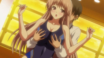 【エロアニメ】先生として叱るべきか、女として悦ぶべきか...放課後のプールでギンギンになりながら濡れた水着の甘々先生を後ろから鷲掴み！の画像