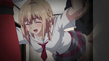 【エロアニメ】玄関先で宅配員の前にアナルビーズ一気抜きさせられアクメ顔を晒し、そのまま見知らぬ男にも犯されちゃう！の画像
