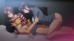 【エロアニメ】巨乳妻と巨乳友人の公認3PでED完治！コスプレ乱交から撮影プレイまでエスカレートする夢のハーレム同居生活。の画像