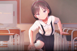 自らパンツを下ろし妖艶にセックスに誘うマセガキ！無毛の膣を押し開き子宮激突きの杭打ちピストン?の画像