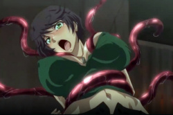 体内に触手が侵入して乱暴に掻き回される美人お姉さん！大量の精子を尻穴と膣穴にどっぷり射精され悶絶?の画像