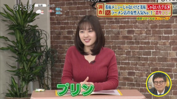 河出奈都美アナ　ニットの巨乳 ＆ 恵方巻を食べる！！【GIF動画あり】の画像