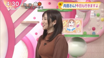 内田敦子アナ　ニットの隠れ巨乳！の画像