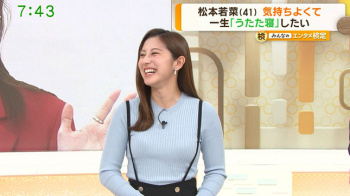 斎藤ちはるアナ　サスペンダーで挟まれたニット乳！！の画像