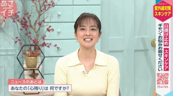 鈴木奈穂子アナ　ニットで胸元強調！！の画像