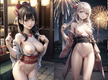 2次元の美少女彼女と夏祭りに行ったら、浴衣がはだけておっぱいぽろり！の画像