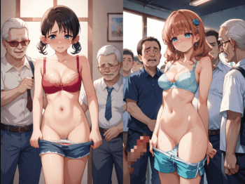 2次元美少女が男たちの前でパンツを脱がされて号泣の画像