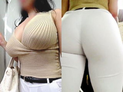 【盗撮動画】巨乳＆巨尻なのにあえて強調するスタイルで男たちに視姦されたがってるお姉さん♪の画像