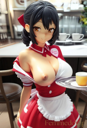 おっぱいを見せてくれるカフェ店員のエロフィギュア風AIイラスト2の画像