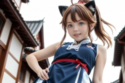 ポニーテールと猫耳の画像