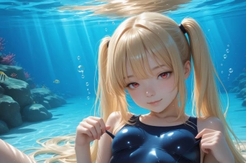 水中のスク水女子の画像
