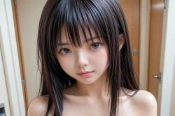 黒髪ロングと着替えの画像