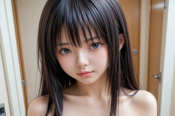 黒髪ロングと着替えの画像