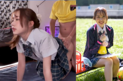 「あ~気持ちイイ…」奥が感じるGカップ!激ピスで揺れるおっぱいがエロい娘と3Pハメの制服着衣SEX❤の画像