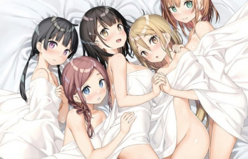 アニメ『One Room』3期のBDジャケットイラストで女の子たちがエロい裸にシーツだけの姿の画像