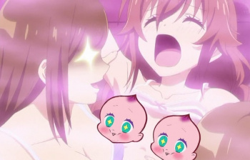 アニメ『女神寮の寮母くん。』7話で発情して乱交してる女子大生たちに襲われるエロシーンの画像