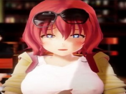 【3Dエロアニメ】ショートヘア娘が喫茶店でふたなりチンポオナニーをバレないようにするチャレンジに失敗するMMDの画像