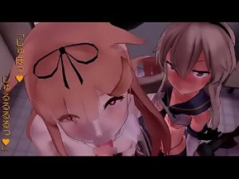 【3Dエロアニメ】レイヤー島風と夕立による 童貞チンポフェラ 【艦これMMD】の画像