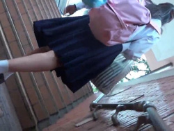 【盗撮動画】完全犯罪行為！陸橋を上る本物女子高生の背後からスカート捲りパンチラ！の画像