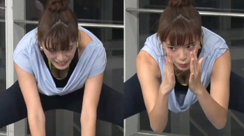三谷紬アナが相撲ヨガやっておっぱいガッツリ見えたの画像