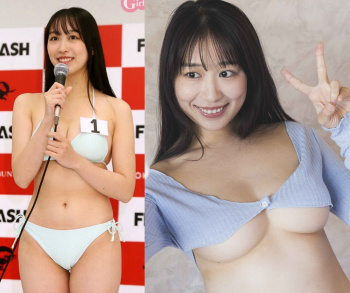 ミスFLASHファイナリストの八束くるみ(24)が下乳DVD発売の画像
