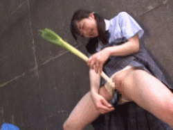 女子高生が持ってた野菜でズボズボ…オナニーがとめられないほど発情！？媚薬を飲ませ野外セックスGIF画像の画像