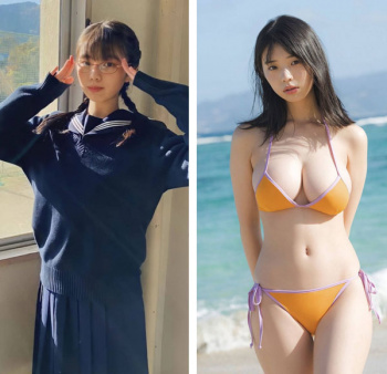 【朗報】地味眼鏡JKさん、脱ぐとスレンダー爆乳Sランクボディの画像