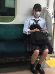 【画像】電車で座ってる女子高生の対面からスマホで盗撮奴ちょっと来なさいの画像