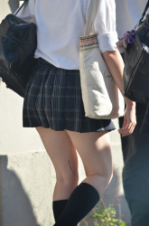 【画像】ユラユラ揺れるスカートから伸びる制服ＪＫのふともも♡の画像