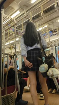 【画像】電車でこんな制服ＪＫが居るとチラ見してるおっさん、周りにバレてるでの画像