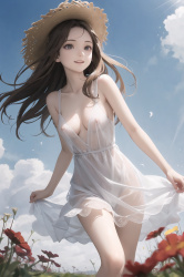 麦わら帽子と裸に透け透け白ワンピの清涼感あふれる真夏の少女の画像！の画像