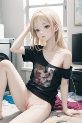 【AI】自室で油断しまくってる乱れた服の女の子の姿がエロい！の画像