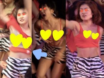 チューブトップがずり下がってブラモロ・ブラチラ・谷間見放題の激エロダンスw:【A】030の画像