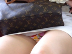 素人の卑猥なデルタゾーンがエロい…電車内で女の子がパンツまる見えハプニングエロ画像の画像