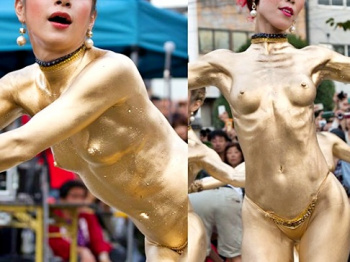 【動画】「金粉ショー」とかいうくっそエロい合法野外露出イベントがこちらｗｗｗｗの画像