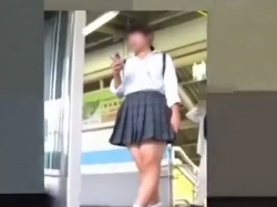 【盗撮動画】迫真の早朝電車内パンチラ！こういう普通っぽい娘がエロいパンティ穿いてるのって興奮するよなの画像