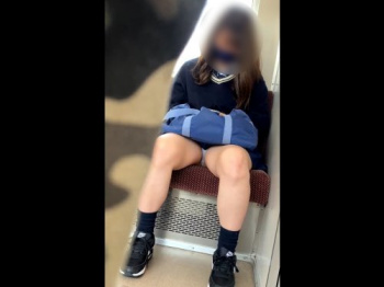 【盗撮動画】可愛い制服娘の電車対面パンチラ！こんなに白パン見せられたらそりゃ撮るわ…の画像