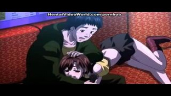 【エロアニメ】薄暗い中で女が男をフェラ…ここはピンサロか…と思ったらカラオケボックスで先輩女性が後輩男子とエッチしてたんですねえの画像