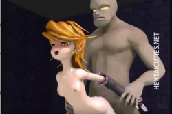 ［3Dエロアニメ］金髪ショトカスレンダーおねえさんが怪物男とセクロスしてパイパンまんこにタップリ精液を中出しされてますの画像