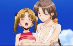［エロアニメ］ビーチでビキニ美女二人がレズをおっぱじめやがったぜ♪そしたら別のメガネ女子たちもバイブ使ってレズってるじゃないかの画像