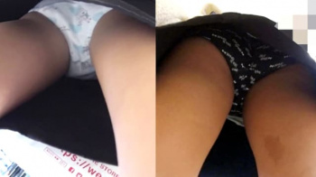 【upskirt630逆さ撮りJC】化粧品売り場で白と黒の綿パンを撮られる背伸びしたい年頃な2人のJCの画像