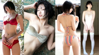 【月埜ヒスイ1】地下アイドルアンスリュームのメンバーで美バストと抜群なスタイルを水着で披露するグラビア画像の画像