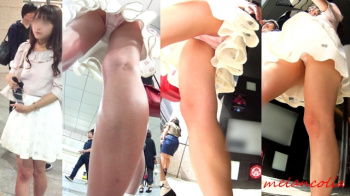【upskirt1243逆さ撮りお姉さん】薄ピンクのサテンPを撮られるツルンツルンの太ももとお尻がエロいDくらいの童顔なお姉さんの画像