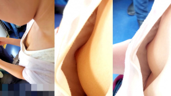【eros2049乳首チラ盗撮】ゲームに夢中で胸元から膨らみかけのおっぱいと美味しそうな乳首を撮られちゃう産毛がエロいノーブラな女の子の画像