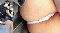 【eros2683座りパンチラ】エロエロなTバック白Pを履く美少女JKの美味しそうな桃尻とぷっくりモリマンを座りパンチラで堪能する動画【re-edit】の画像