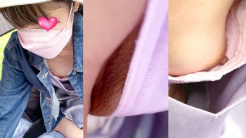 【eros2716乳首チラ】座りパンチラや胸元から美味しそうな乳首とおっぱいを撮られちゃうカワイイロリママの画像