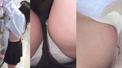 【upskirt3012逆さ撮り】白地のハート柄Pを撮られ、ショート丈のトレーナーから大きめおっぱいのピンク乳首まで撮られちゃうロリ風な若い娘の画像