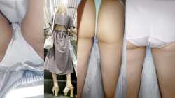 【upskirt3356逆さ撮りお姉さん】5日間エスカで生Pを撮られ続けるツルンツルンのお尻と太ももががエロい金髪のお姉さんの画像