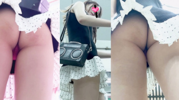 【upskirt3376逆さ撮りお姉さん】マン肉ギリギリでプリケツ丸出しのピンクTバックを撮られちゃう美人なお姉さんの画像