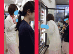 パンチラ盗撮　ナース、看護婦さんがお昼の買い物している時のスカートの中です。Sさん 白パンツ　Mさん 黒見せパンの画像